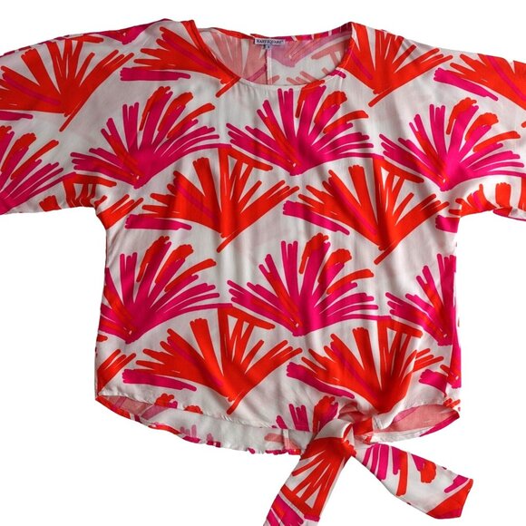 Mary Square Small  Loose Fit Side Tie Blouse Tropical Vacation Vibes - Picture 4 of 7